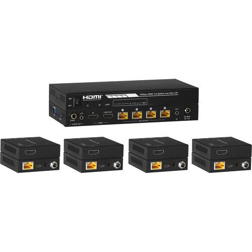 KanexPro SP-HDPOC1X4 1x4 HDMI Distribution Amplifier and Cat 5e/6 Extender Kit (196'/60m)