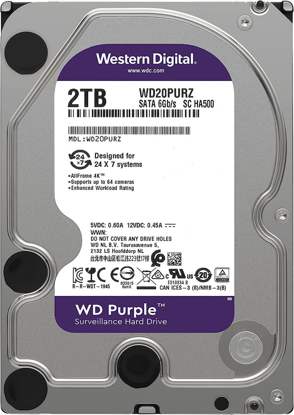 IN STOCK! WD Purple 2TB Surveillance Internal Hard Drive HDD - SATA 6 Gb/s, 64 MB Cache, 3.5" - WD20PURZ