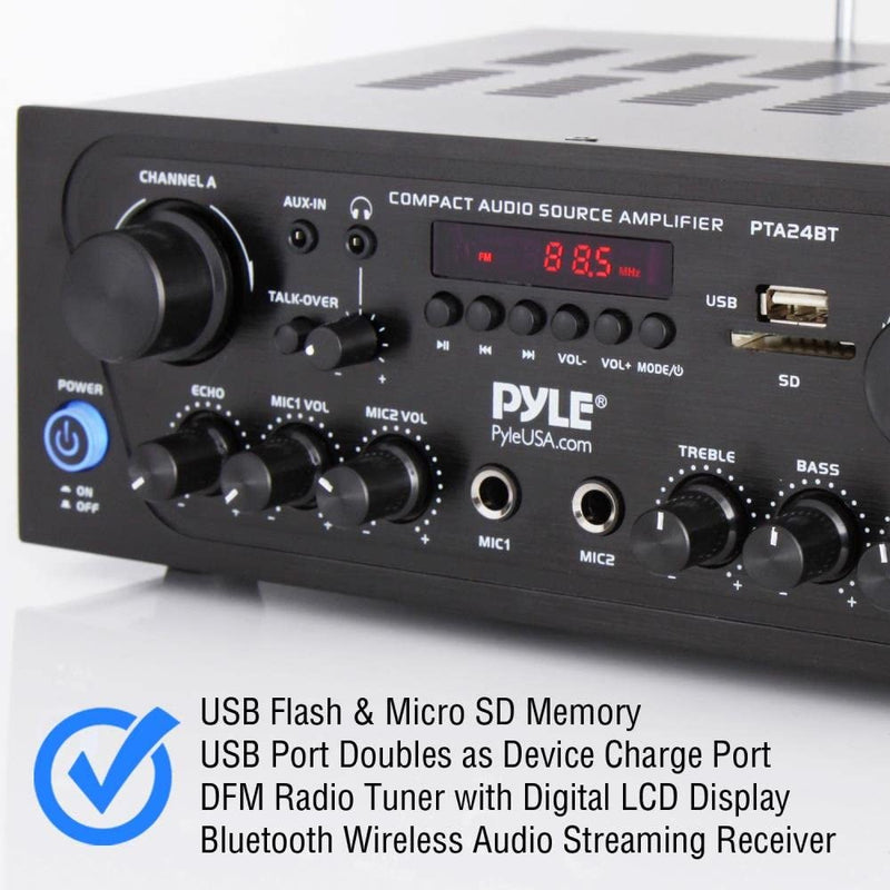 Pyle PTA24BT 250-Watt Compact Bluetooth® Audio Stereo Receiver with FM Radio