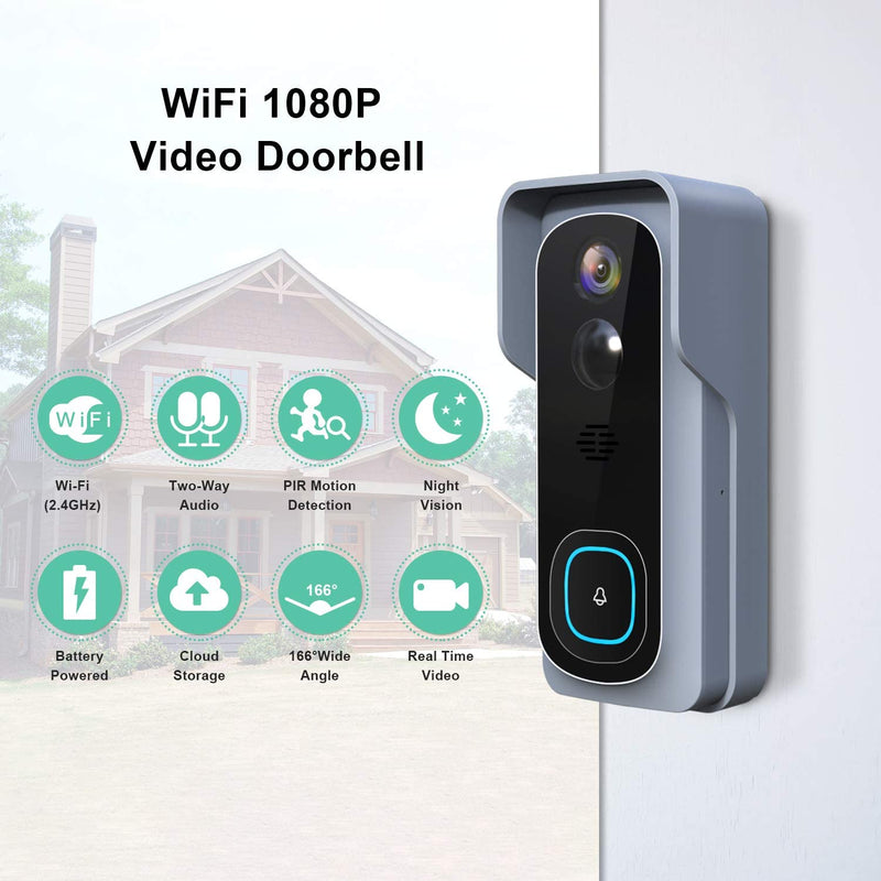 Silarius SIL-DOORBELL2MPBSDB 2MP, WiFi Battery Powered Smart Doorbell Camera + Chime (Outdoor IP65), Cloudedge app , includes 32GB MicroSD card