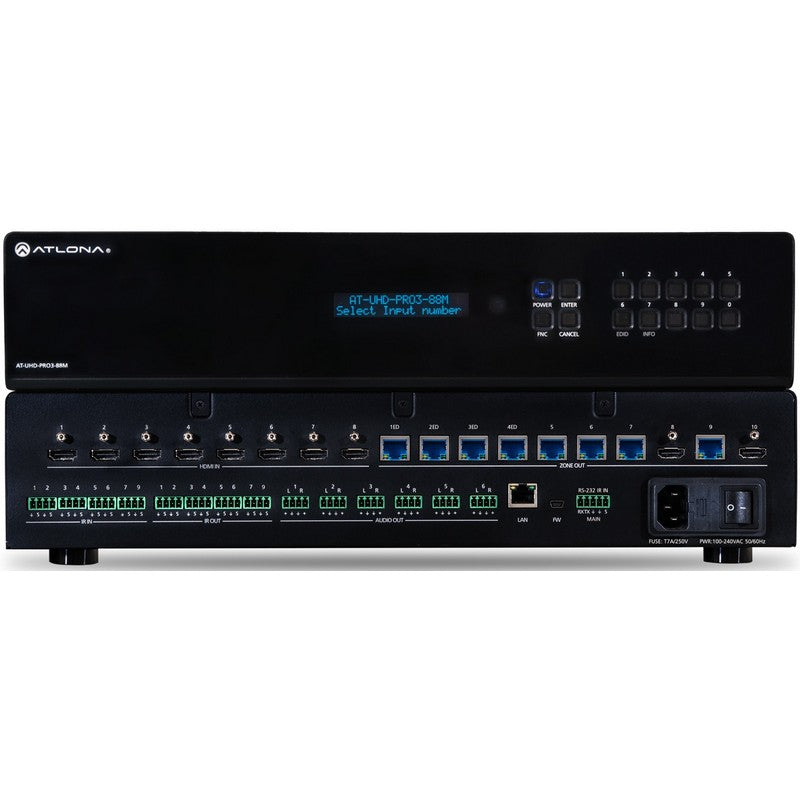 Atlona® AT-UHD-PRO3-88M 4K/UHD Dual-Distance 8x8 HDMI to HDBaseT Matrix Switcher with PoE