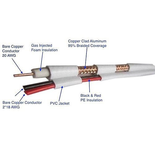 ADI PRO RN-7000501 RG59 Siamese Coaxial Cable, 95% CCA Braid, 18/2 BC, Non-Plenum, 500' (152.4m) Reel in Box, White