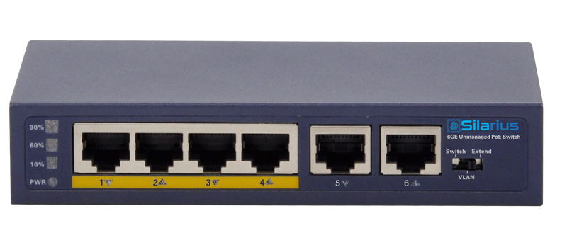 Silarius SIL-A4POE1G65 6 Ports POE+ switch with 4 Gigabit Ports PoE+, 2 Gigabit Uplinks, and VLAN config - 65W POE+