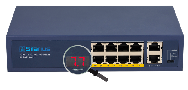 Silarius SIL-A8POE1G96 10 Ports POE+ switch with 8 Gigabit Ports PoE+, 2 Gigabit Uplinks, VLAN config and POE indicator - 96W POE+