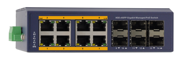 Silarius SIL-INDSW8P1G6SFP 14 Ports Gigabit managed industrial PoE switch - 8 Gigabit RJ45 ports and 6 Gigabit SFP slots