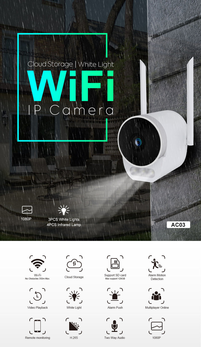 Silarius SIL-BHOMEWIFI2MP28 WiFi, APP enabeld, fixed, 2MP full HD, Alarm lights, Outdoor camera ,2-way audio - 2.8mm lens