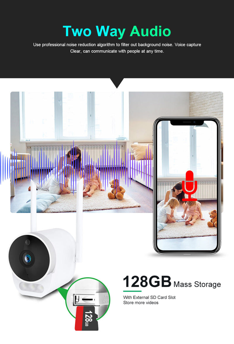 Silarius SIL-BHOMEWIFI2MP28 WiFi, APP enabeld, fixed, 2MP full HD, Alarm lights, Outdoor camera ,2-way audio - 2.8mm lens