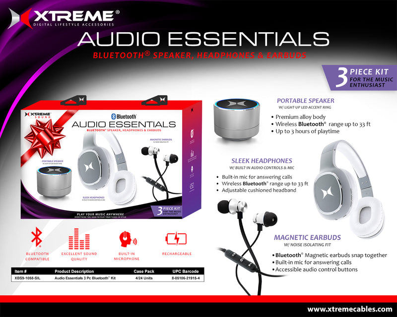 IN STOCK! Xtreme XBS9-1058-SIL Audio Essentials Gift Set- The Ultimate Gift For Everyone!